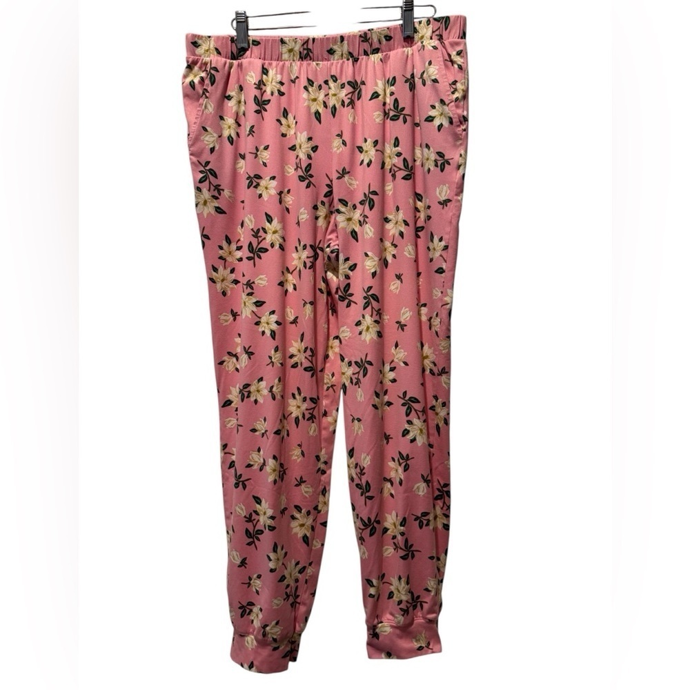 DRAPER JAMES Floral Pink Jogger Pants Size L Cottagecore Leisure Comfy Soft